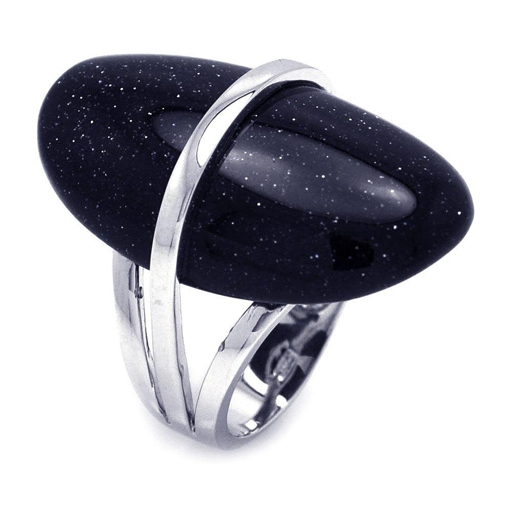 Sterling Silver 925 Rhodium Plated Oval Black Quartz Cocktail Ring Sizes 5-6