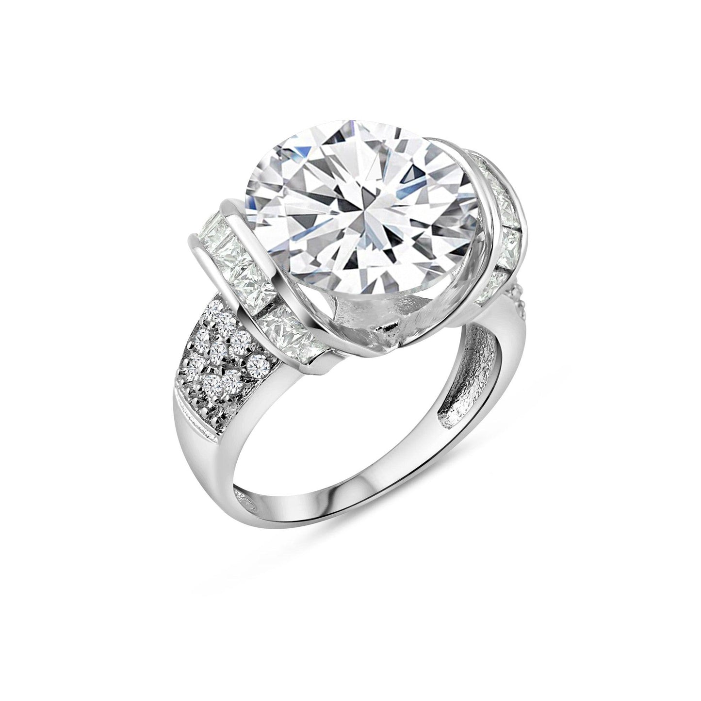 Sterling Silver 925 Rhodium Plated Clear Baguette CZ Bridal Ring Band Sizes 5-9