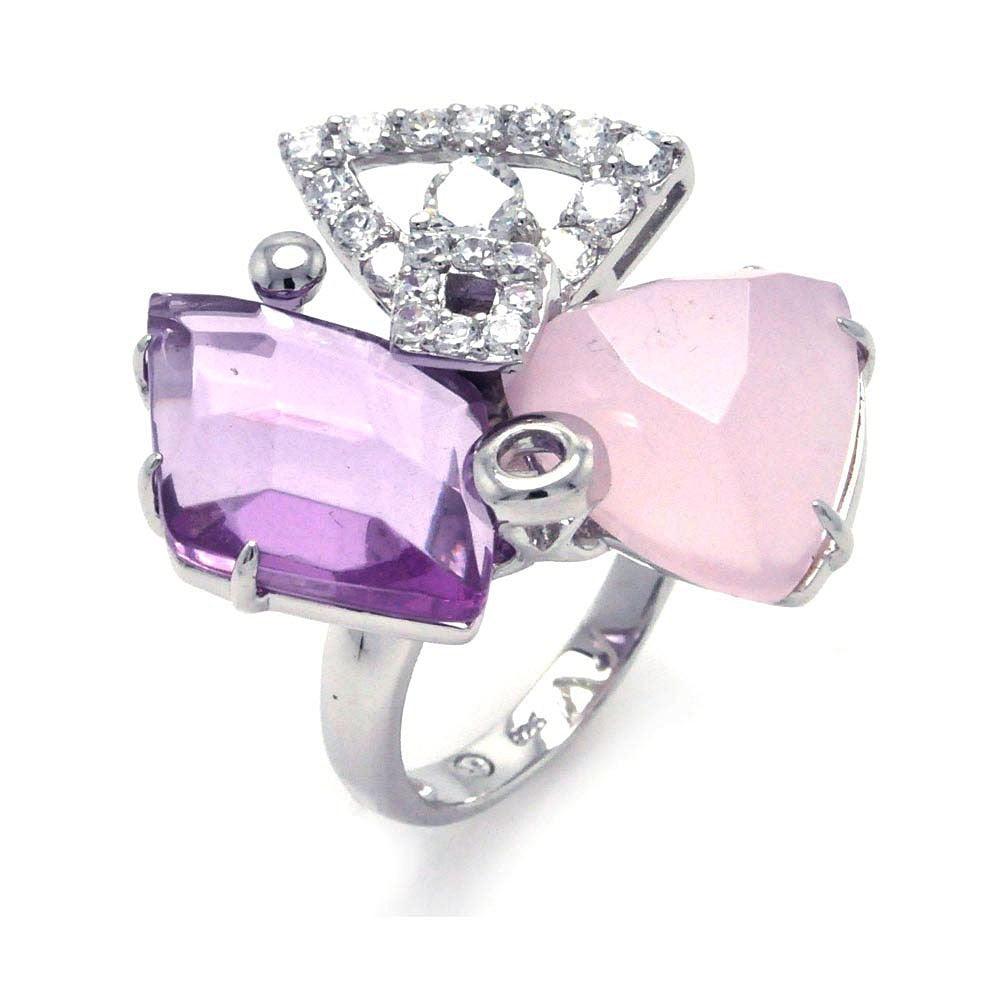 Sterling Silver 925 Rhodium Plated Multi Colored CZ Cocktail Ring Sizes 5-9