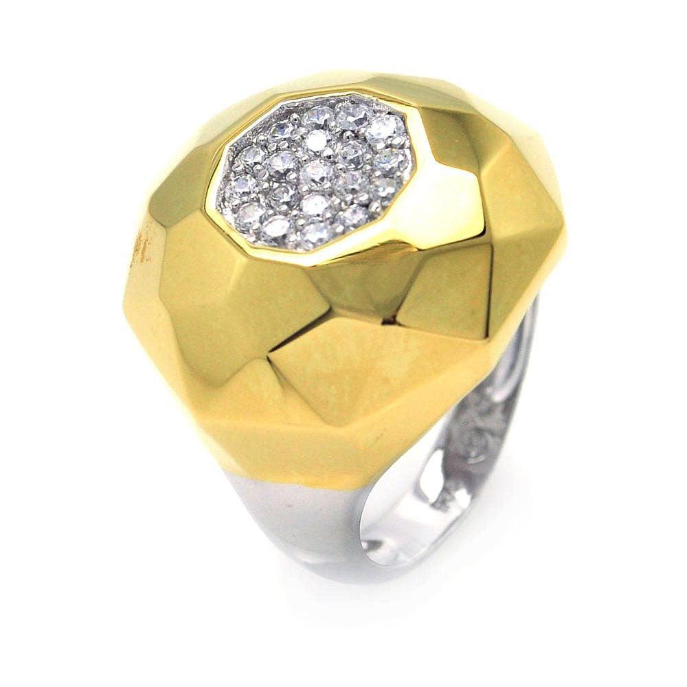 Sterling Silver 925 Rhodium Gold Plated 2 Toned Clear CZ Ring Sizes 5-9
