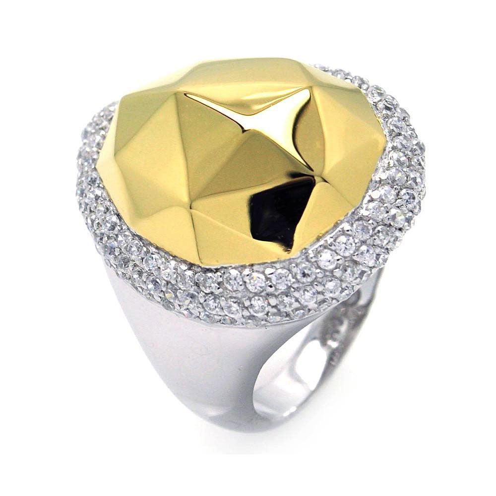 Sterling Silver 925 Rhodium Gold Plated 2 Toned Cocktial Clear CZ Ring Sizes 5-9