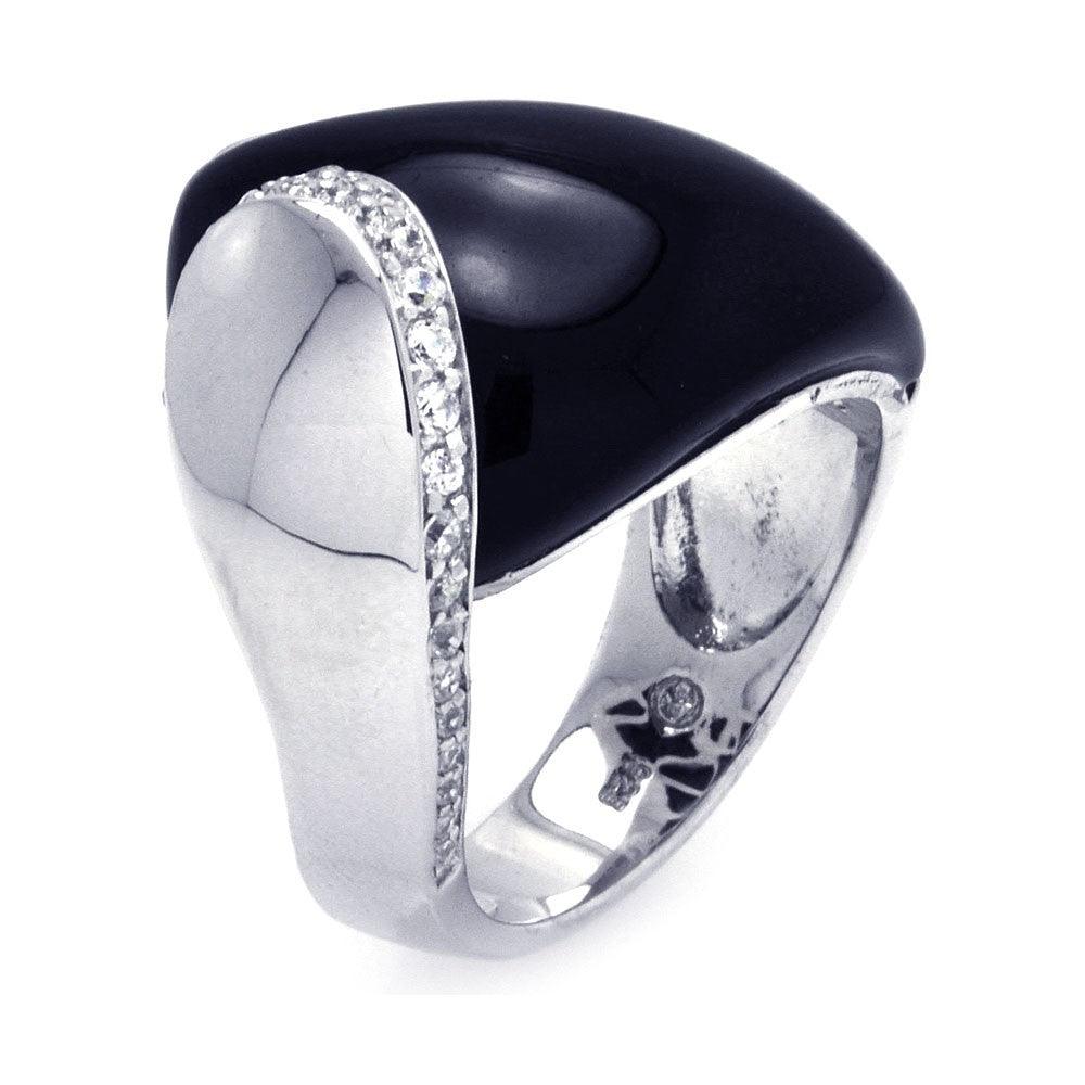 Sterling Silver 925 Rhodium Plated Black Onyx Clear CZ Overlap Ring Sizes 5-9