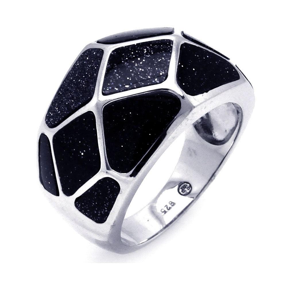 Sterling Silver 925 Rhodium Plated Black Quartz Deep Space Ring Band Sizes 5-9