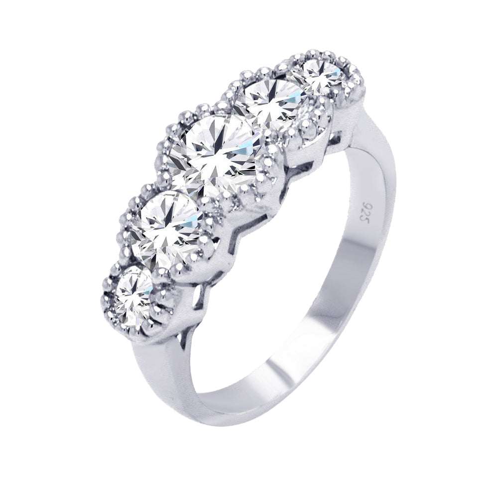 Sterling Silver 925 Rhodium Plated Clear CZ Ring Cute Fashion Band Sizes 5-9