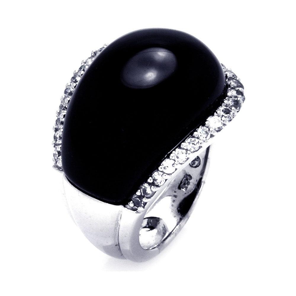 Sterling Silver 925 Rhodium Plated Black Onyx Clear CZ Border Ring Sizes 5-9
