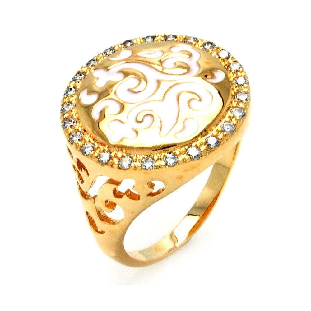Sterling Silver 925 Gold Plated White Enamel Clear CZ Ornate Ring Band Sizes 5-9