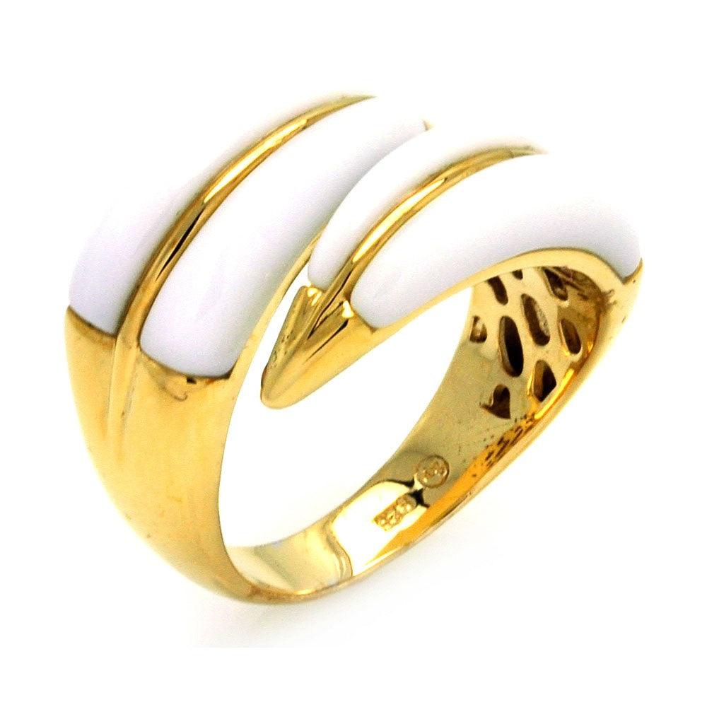 Sterling Silver 925 Gold Plated White Onyx Adjustable Spoon Ring Sizes 5-9