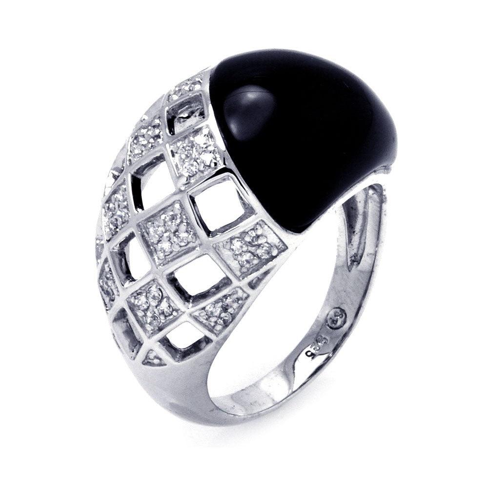 Sterling Silver 925 Rhodium Plated Black Onyx Clear CZ Net Ring Band Sizes 5-9