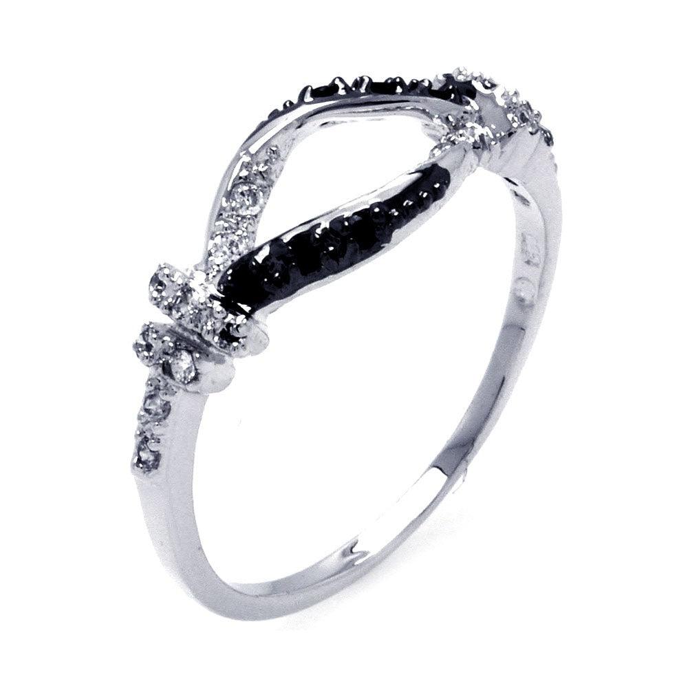 Sterling Silver 925 Black Rhodium Plated Clear Black CZ Open Ring Band Sizes 5-9