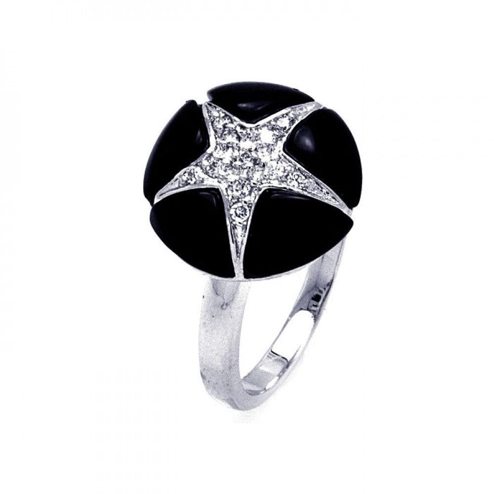 Sterling Silver 925 Rhodium Plated Black Onyx Clear CZ Starfish Ring Sizes 5-9