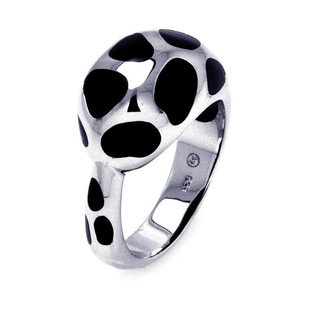 Sterling Silver 925 Rhodium Plated Black Enamel Spotted Ring Band Sizes 5-9