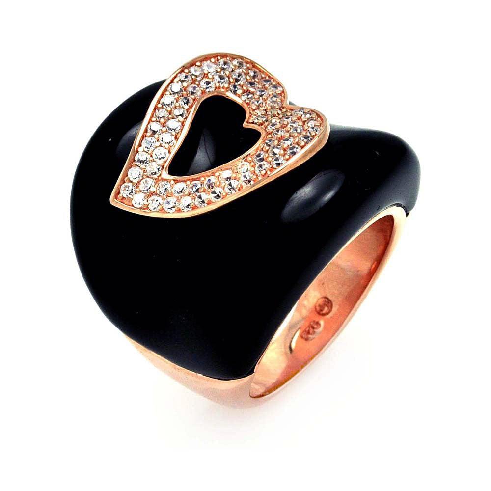 Sterling Silver 925 Gold Plated Black Onyx Clear CZ Heart Ring Sizes 5-9