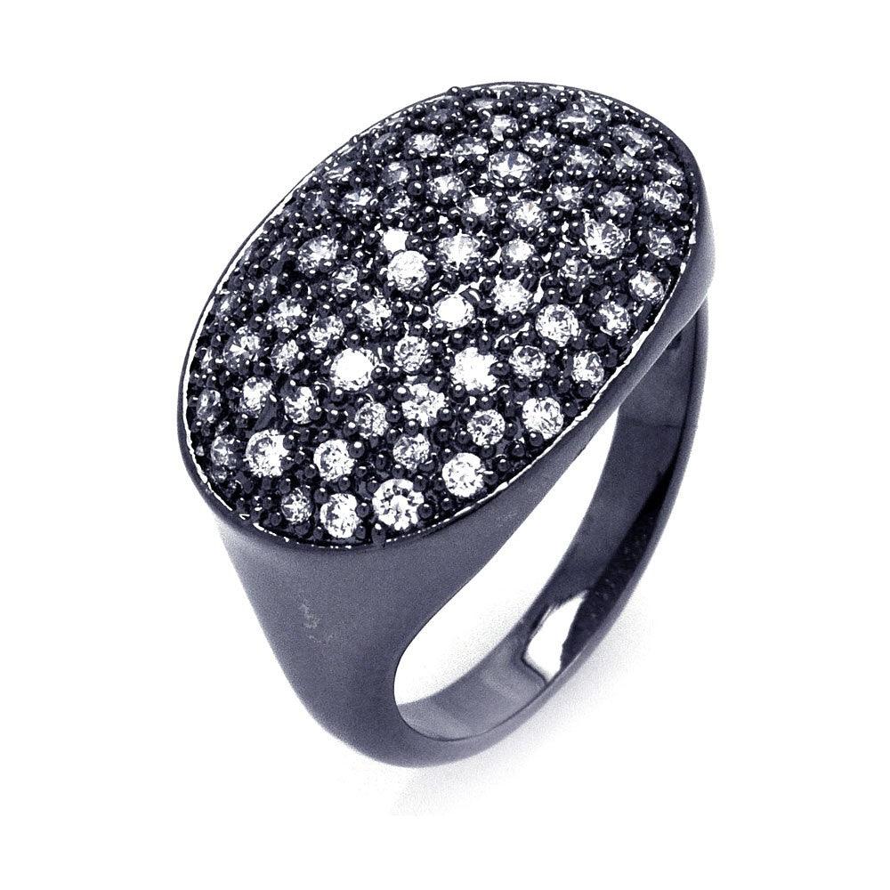 Sterling Silver 925 Black Rhodium Plated Pave Set Clear CZ Oval Ring Sizes 5-9