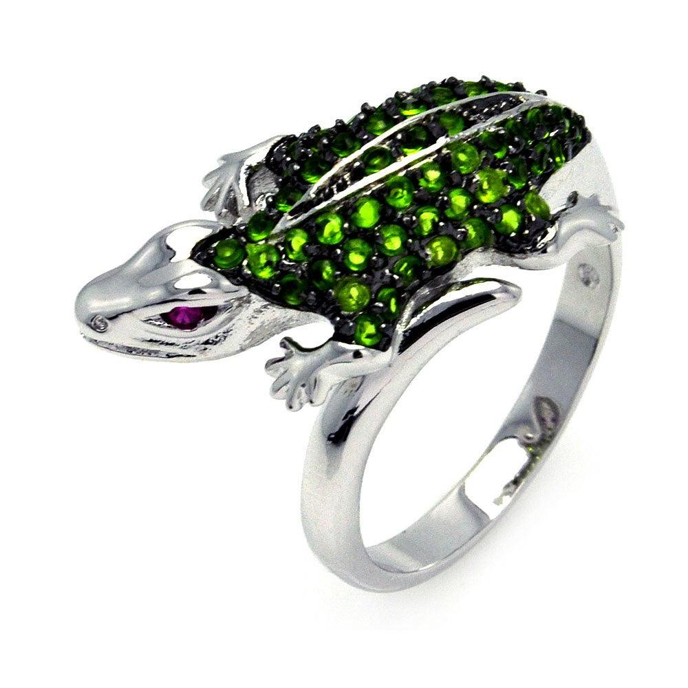 Sterling Silver 925 Rhodium Plated Purple Green CZ Lizard Ring Sizes 5-9