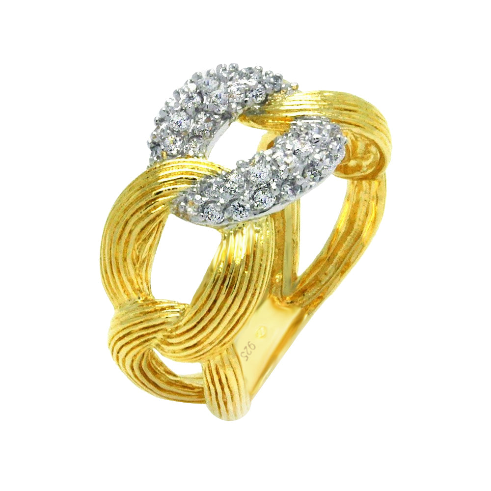 Sterling Silver 925 Rhodium Gold Plated 2 Toned Clear CZ Link Ring Sizes 5-9