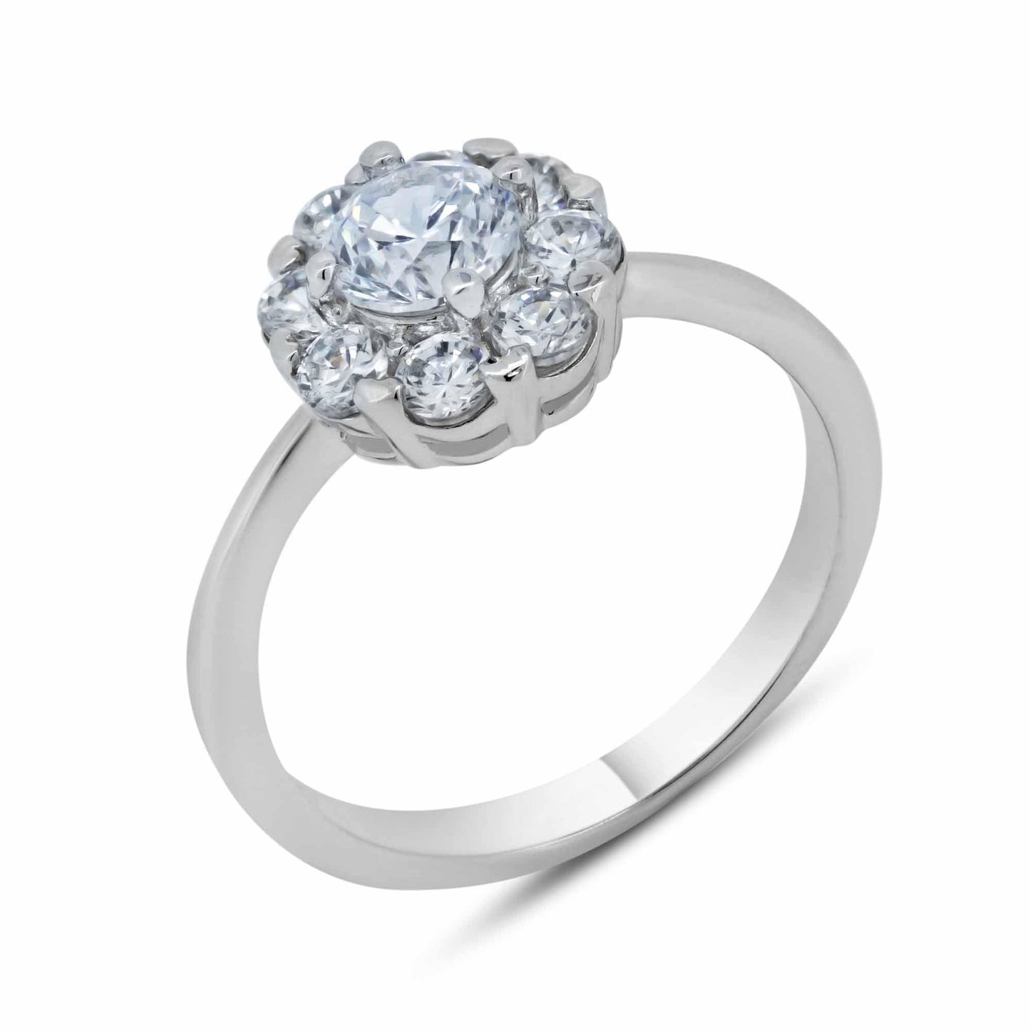 Sterling Silver 925 Rhodium Plated Clear Cluster CZ Flower Ring Band Sizes 5-9