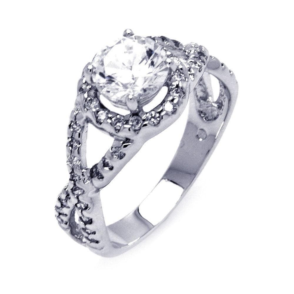 Sterling Silver 925 Rhodium Plated Clear Center CZ Wave Bridal Ring Sizes 5-9