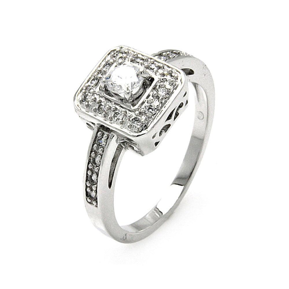 Sterling Silver 925 Rhodium Plated Round Clear Cluster CZ Square Ring Sizes 5-9