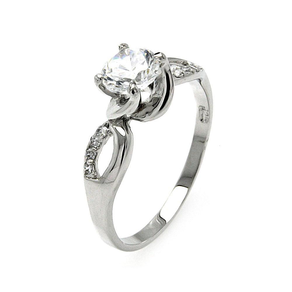 Sterling Silver 925 Rhodium Plated Clear Center CZ Twist Ring Band Sizes 5-9