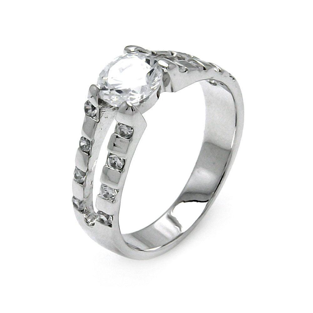 Sterling Silver 925 Rhodium Plated Clear Round Center CZ Bridal Ring Sizes 5-9