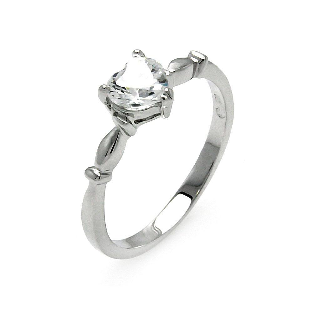 Sterling Silver 925 Rhodium Plated Heart Clear CZ Bridal Ring Band Sizes 5-9