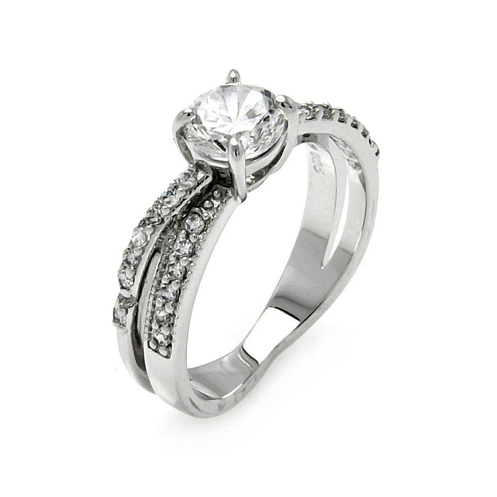 Sterling Silver 925 Rhodium Plated Clear CZ Round Overlap Bridal Ring Sizes 5-9