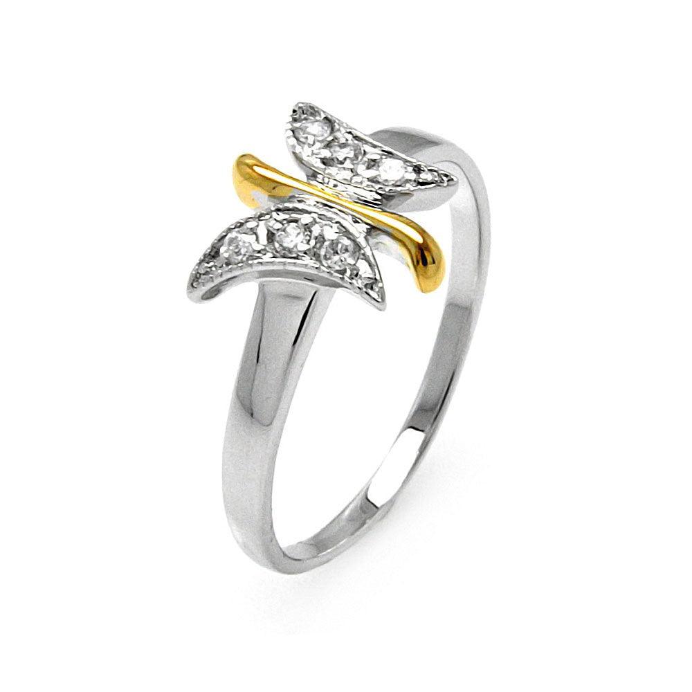 Sterling Silver 925 Rhodium Gold Plated Clear CZ Butterfly Ring Band Sizes 5-9