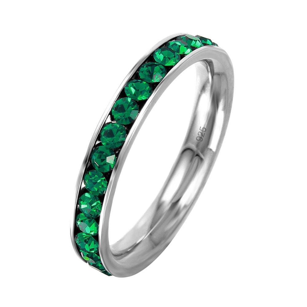 Sterling Silver 925 Rhodium Plated May Green CZ Channel Eternity Band Sizes 5-9