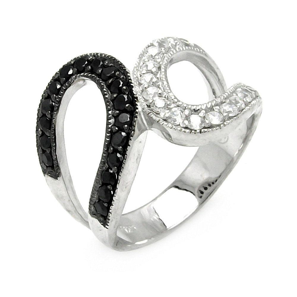 Sterling Silver 925 Black Rhodium Plated Clear and Black CZ Ring Sizes 5-9