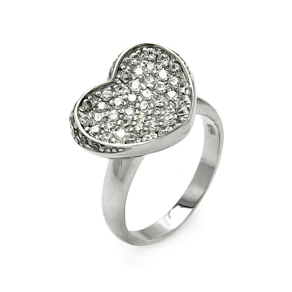 Sterling Silver 925 Rhodium Plated Clear CZ Heart Ring Love Band Sizes 5-9