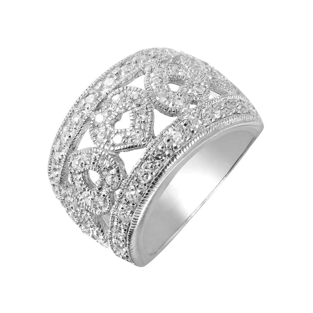 Rhodium Plated Sterling Silver 925 Clear CZ Heart Cocktail Ring Band Sizes 5-9