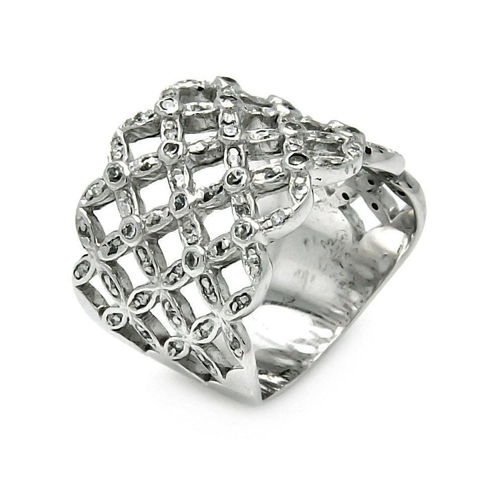 Sterling Silver 925 Rhodium Plated Clear CZ Flower Band Ring Sizes 5-10