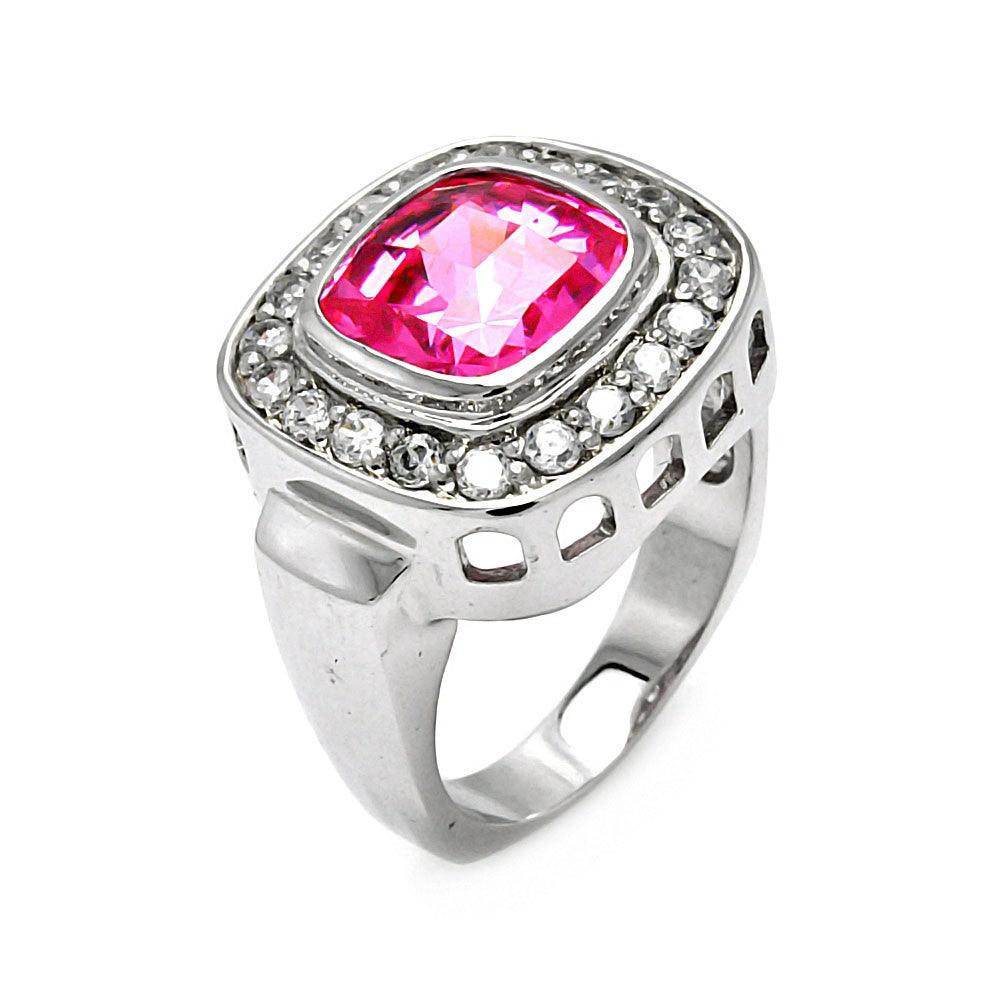 Sterling Silver 925 Rhodium Plated Pink Square CZ Cocktail Ring Sizes 8-8