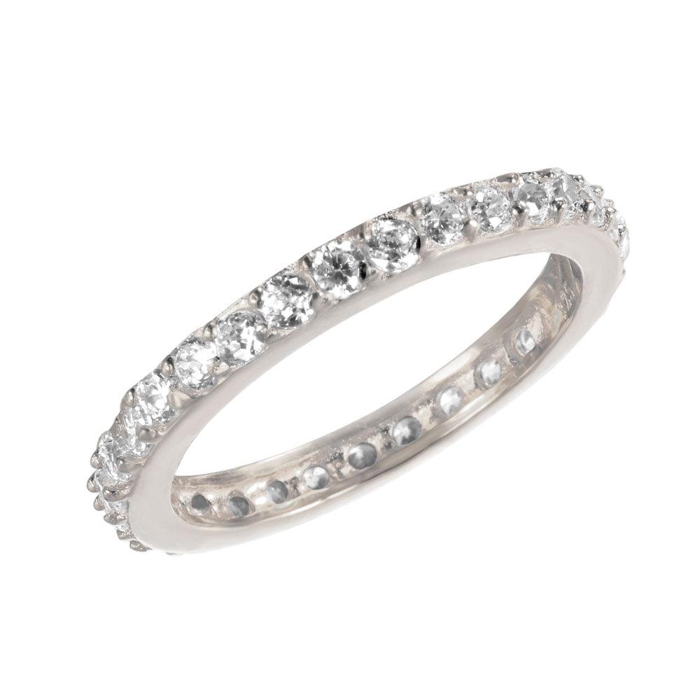 Rhodium Plated Sterling Silver 925 Clear CZ Stackable Eternity Ring Sizes 5-9