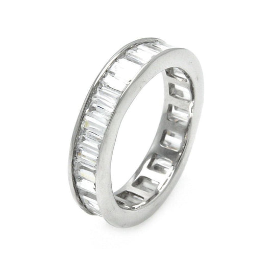 Sterling Silver 925 Rhodium Plated Baguette CZ Stackable Eternity Ring Sizes 5-9