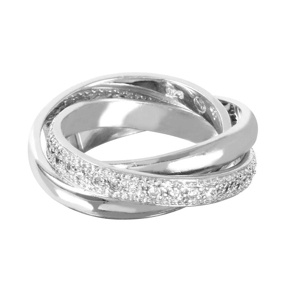 Rhodium Plated Sterling Silver 925 Clear CZ Movable Ring Band Sizes 5-9