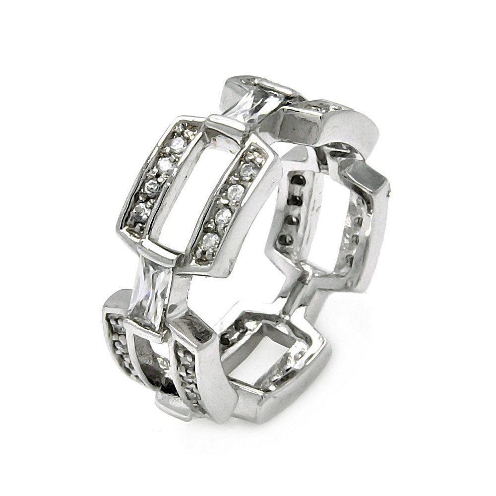 Sterling Silver 925 Rhodium Plated Clear CZ Square Link Eternity Ring Sizes 5-9