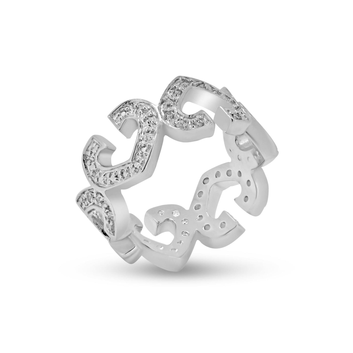 Sterling Silver 925 Rhodium Plated Clear CZ Eternity Broken Heart Ring Sizes 5-9