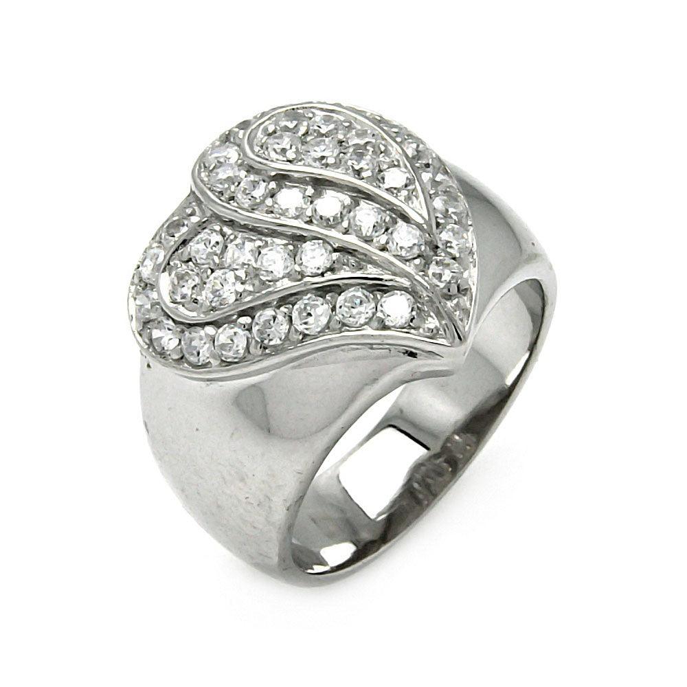 Rhodium Plated Sterling Silver 925 Clear CZ Covered Heart Ring Band Sizes 5-9