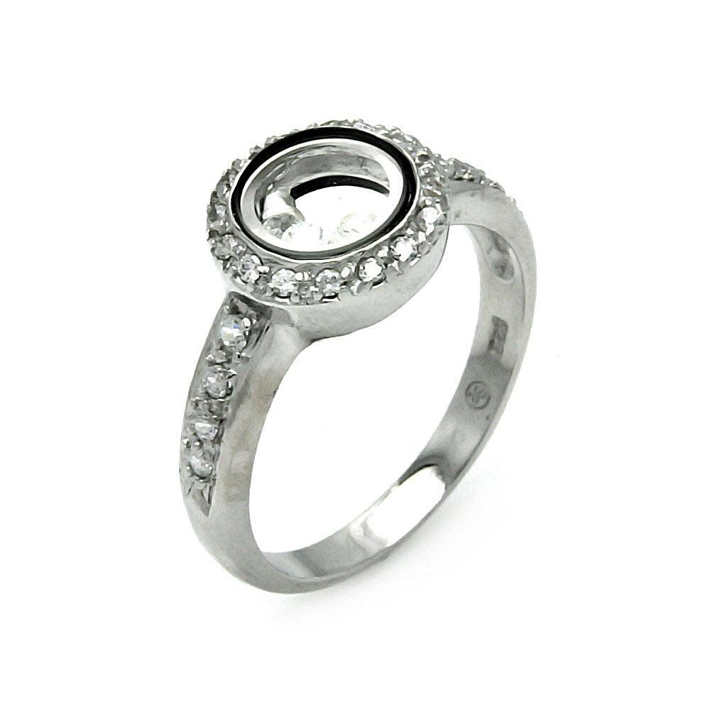Sterling Silver 925 Black Rhodium Plated Outline Circle CZ Ring Sizes 5-9