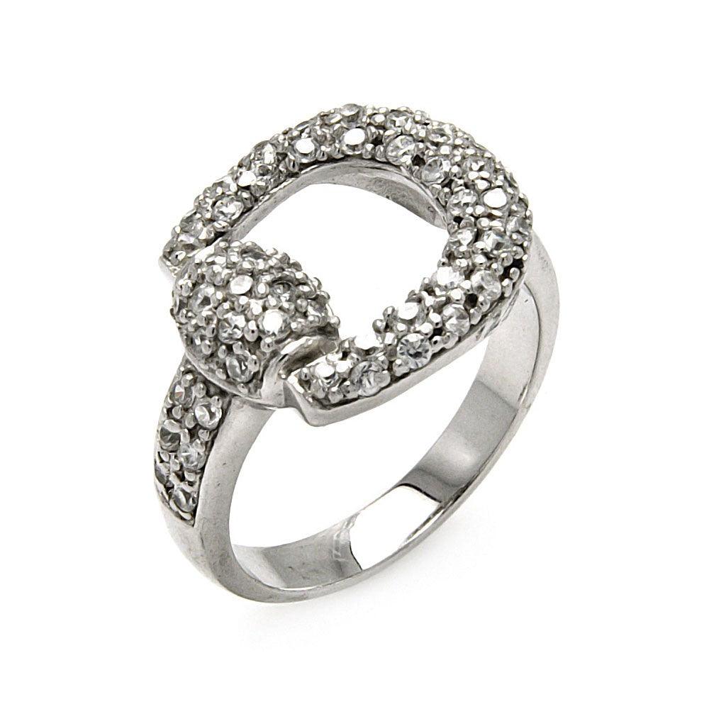Sterling Silver 925 Rhodium Plated Clear CZ Belt Buckle Ring Sizes 5-9