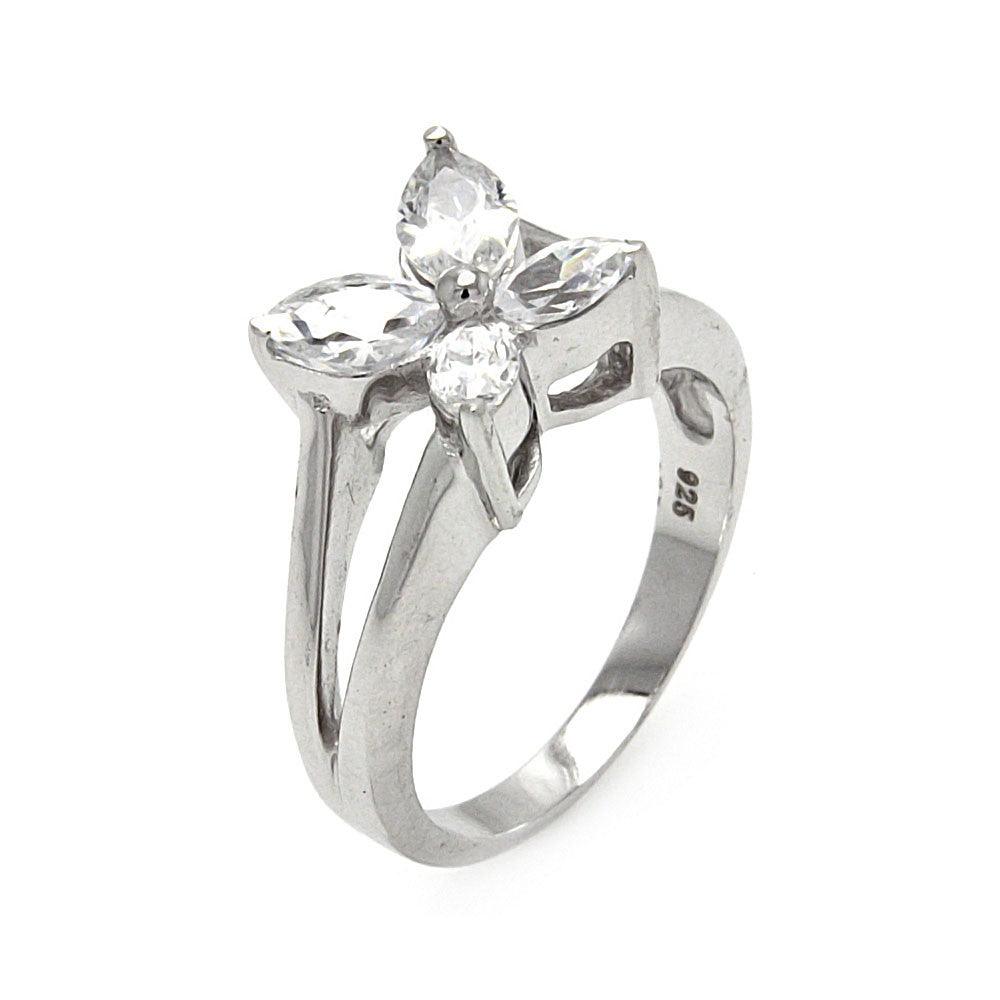 Sterling Silver 925 Rhodium Plated Clear CZ Butterfly Ring Band Sizes 5-9