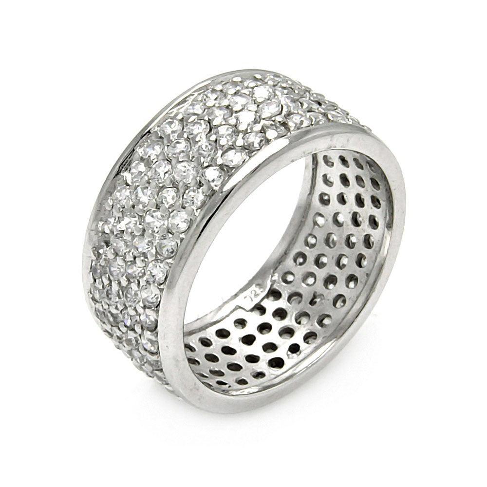 Rhodium Plated Sterling Silver 925 Pave Set Clear CZ Ring Band Sizes 5-9