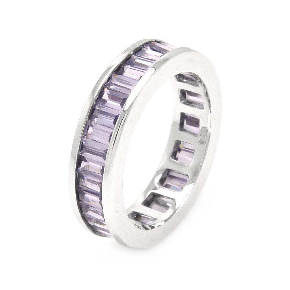 Sterling Silver 925 Rhodium Plated Purple Baguette CZ Eternity Ring Sizes 5-9