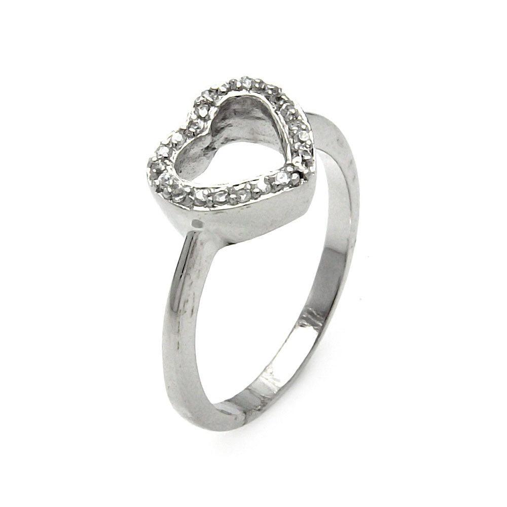 Sterling Silver 925 Rhodium Plated CZ Heart Ring Love Band Cute Sizes 5-9