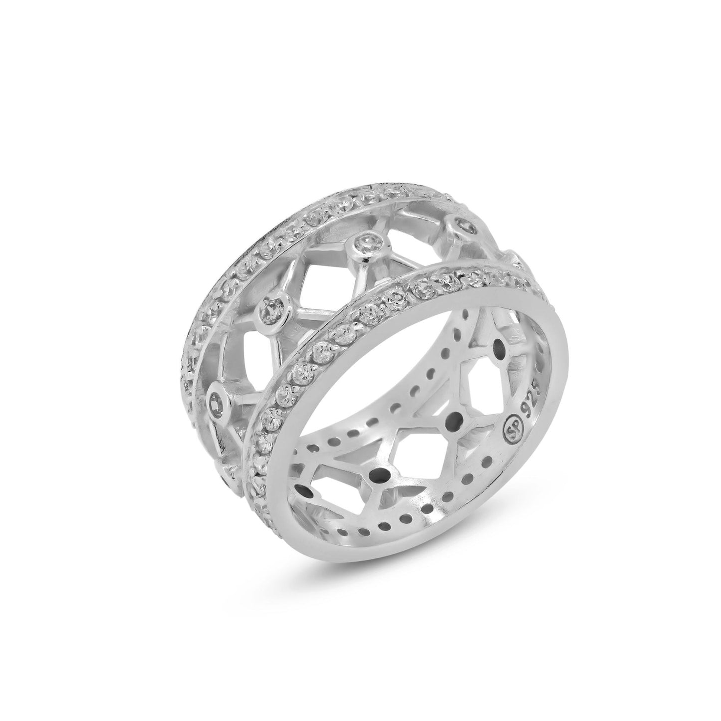 Rhodium Plated Sterling Silver 925 Clear CZ Eternity Ring Band Sizes 5-9