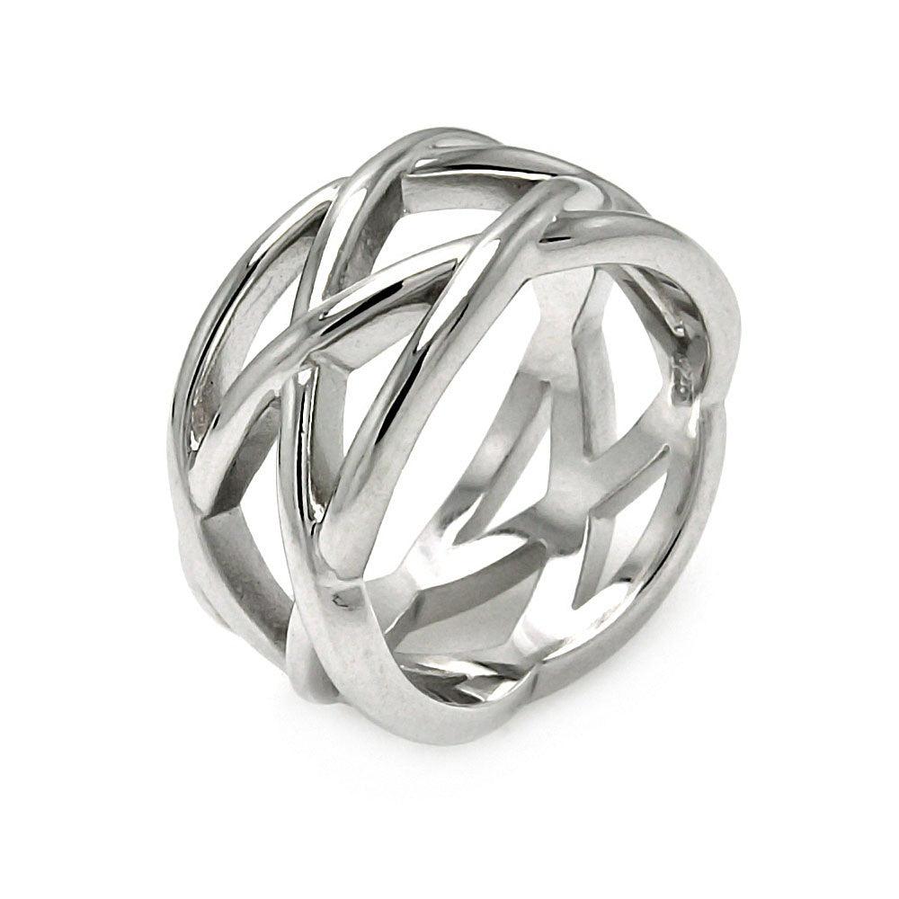 Rhodium Plated Sterling Silver 925 Braided Eternity Ring Band Sizes 5-10