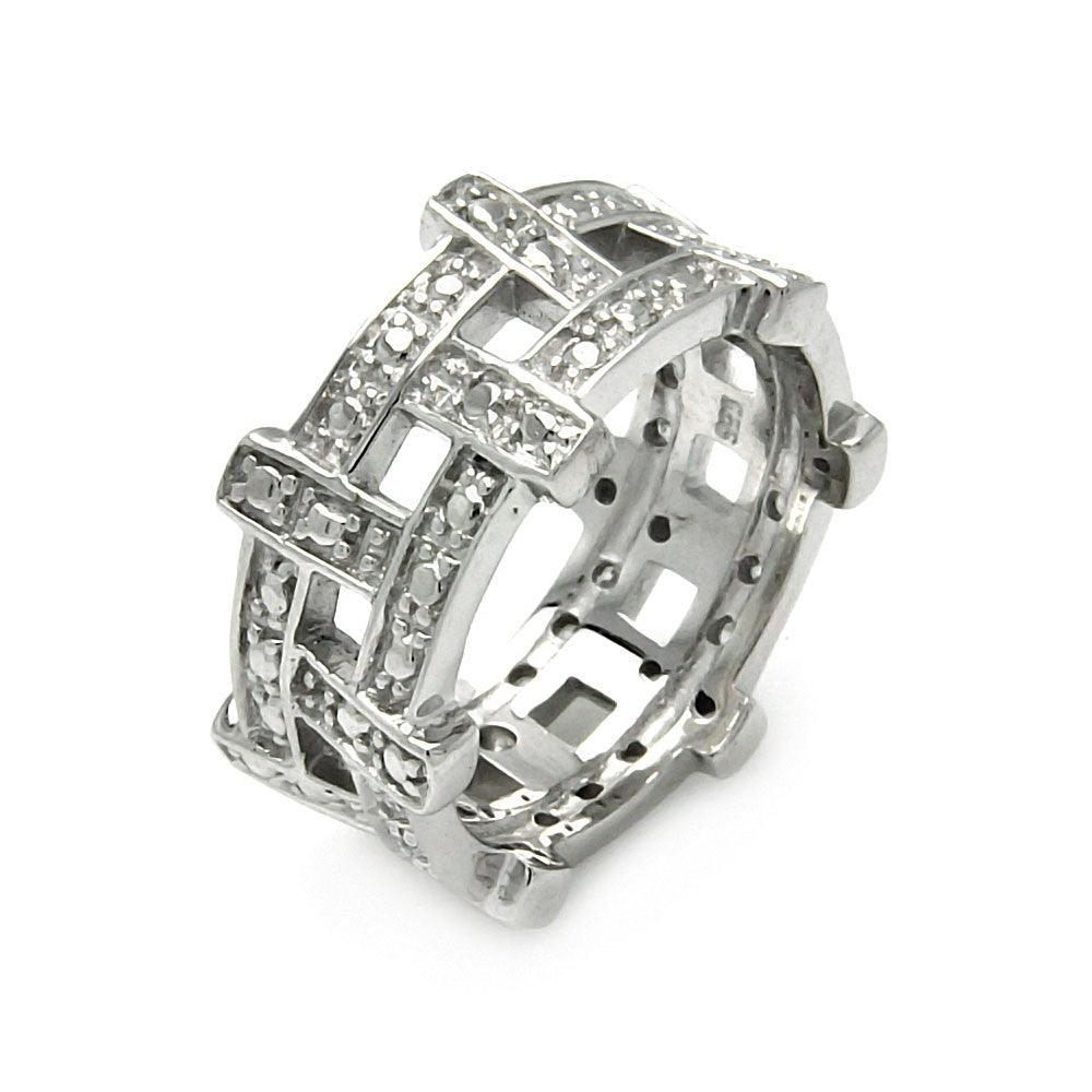 Rhodium Plated Sterling Silver 925 Clear CZ Weaved Eternity Ring Band Sizes 5-9