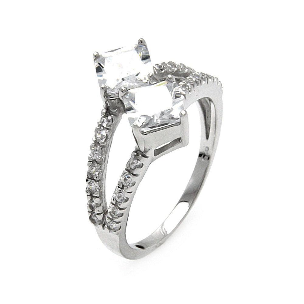 Sterling Silver 925 Rhodium Plated 2 Princess Cut Clear CZ Ring Sizes 5-10