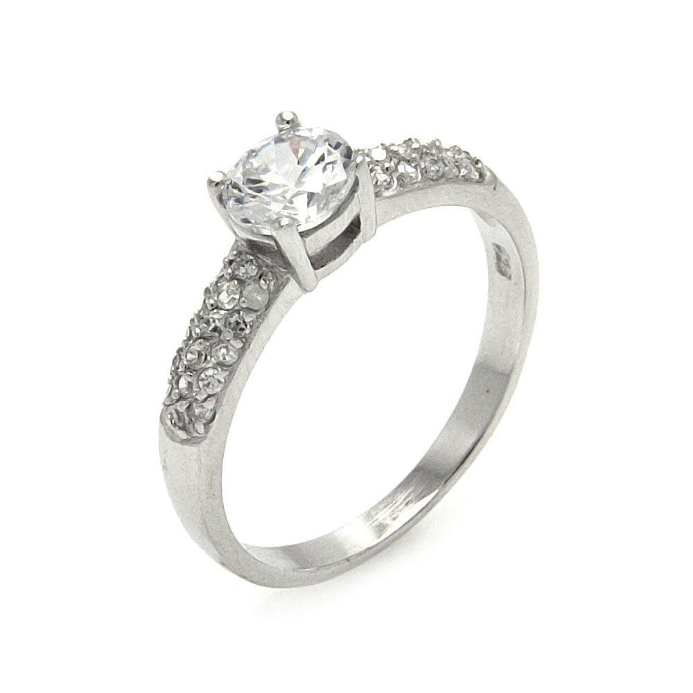 Rhodium Plated Sterling Silver 925 Round Center Clear CZ Ring Band Sizes 5-9